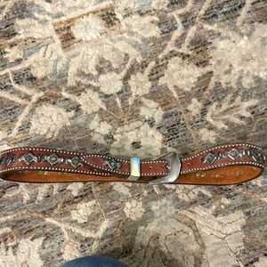 Brown Leather Belt with Silver Accents and buckle